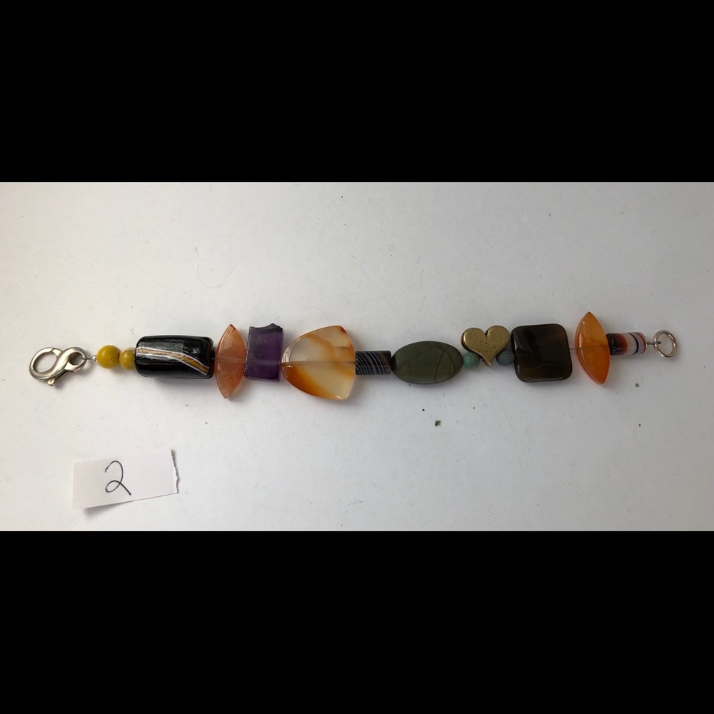 Orange and Brown bracelet w heart bead (#2)